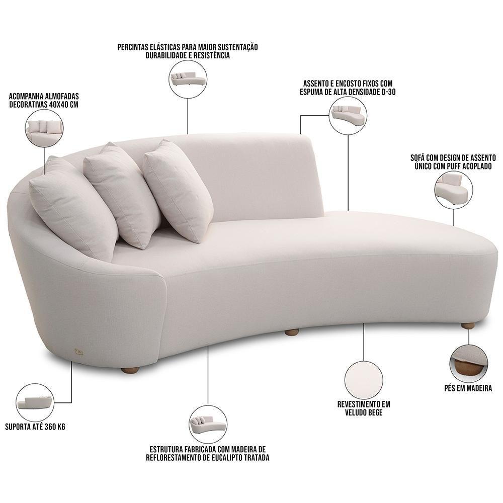 Sofá 4 Lugares Com Puff Orgânico Sala Living 270cm Adam T03 Veludo Bege - Lyam Decor