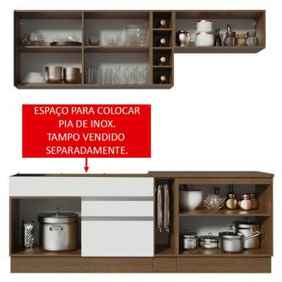 Miniatura Cozinha Completa Madesa Parma com Armário e Balcão (Sem tampo e Pia) Rustic/Branco/Rustic Cor:Rustic/Branco/Rustic