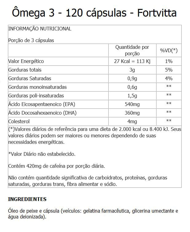 Miniatura Ômega 3 1000mg  120 cápsulas  Fortvitta