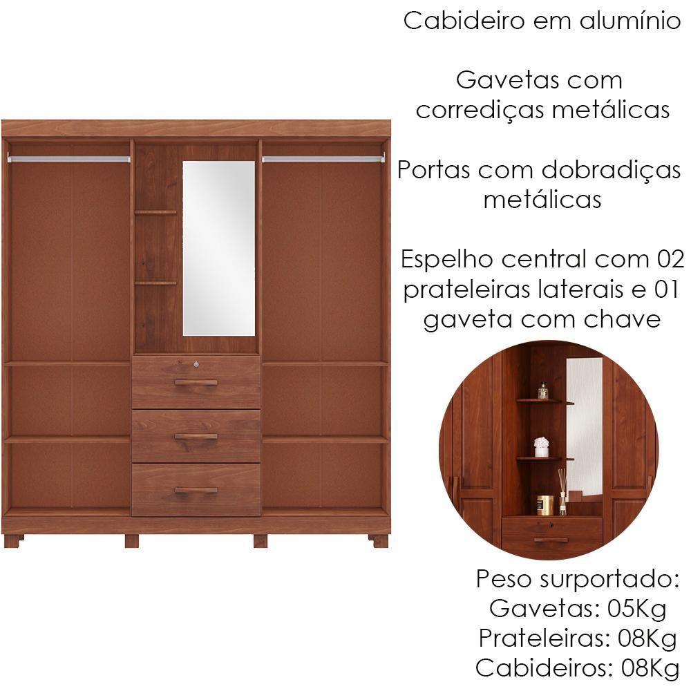 Miniatura Guarda Roupa Capela Madeira Maciça 4 Portas 3 Gavetas 183 Cm 1143 Imbuia Milani Store