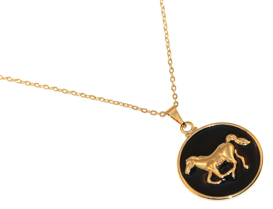 Miniatura Colar Cordão Country Medalha Cavalo Folheado Ouro 18k