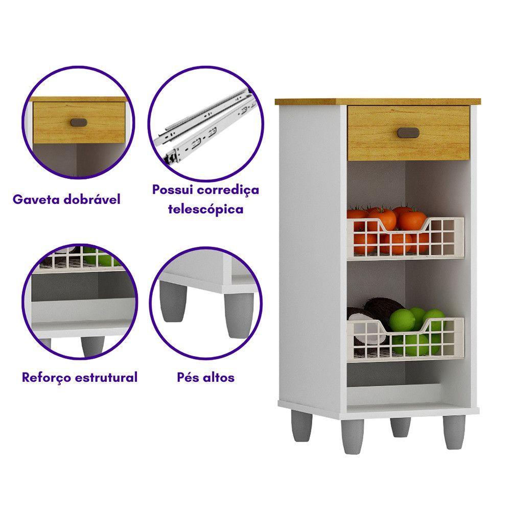 Miniatura Fruteira De Chão Zaya Multiuso Flex 1 Gaveta Mobilihouse Cinamomo Com Branco Acetinado