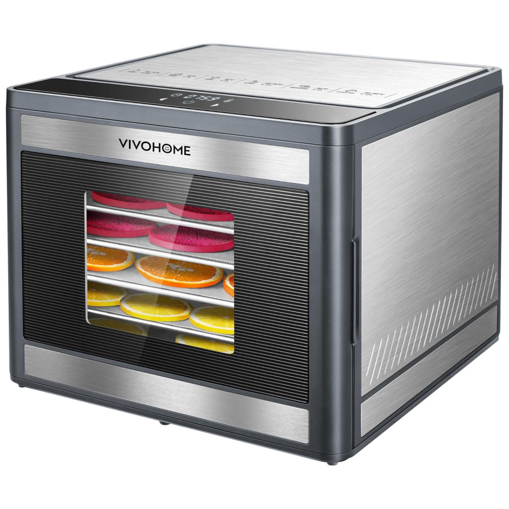 Miniatura Desidratador de Alimentos VIVOHOME, 6 Bandejas de Aço Inoxidável, Controle de Temperatura 70°C, Temporizador 48H, 400W 110v