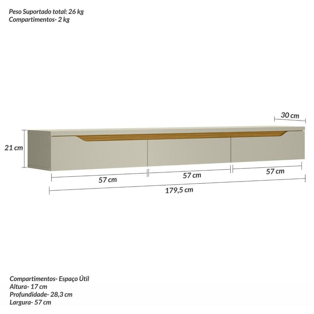 Miniatura Rack para Tv até 65 Polegadas Suspenso Off White Ac/Bege ac