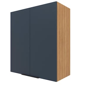 Miniatura Armário Aéreo Bartira Cristal com 2 Portas, 2 Prateleiras e 80cm de largura - Lâmina Mel/Azul Royal