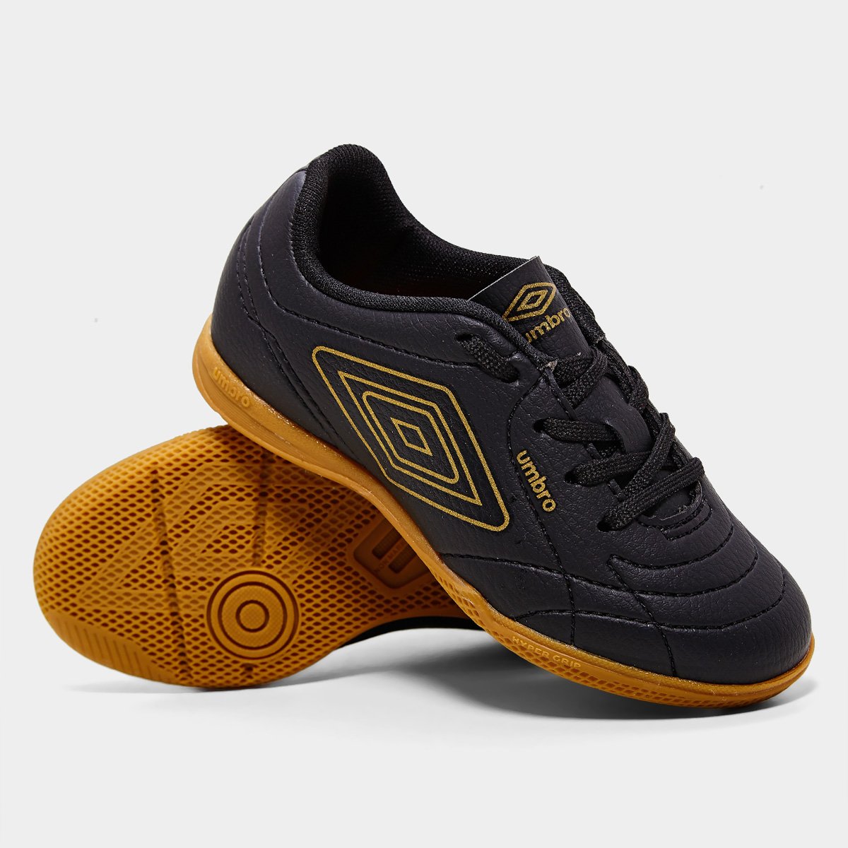 Miniatura Chuteira Infantil Futsal Umbro Class Footballer Preto+Dourado - 28