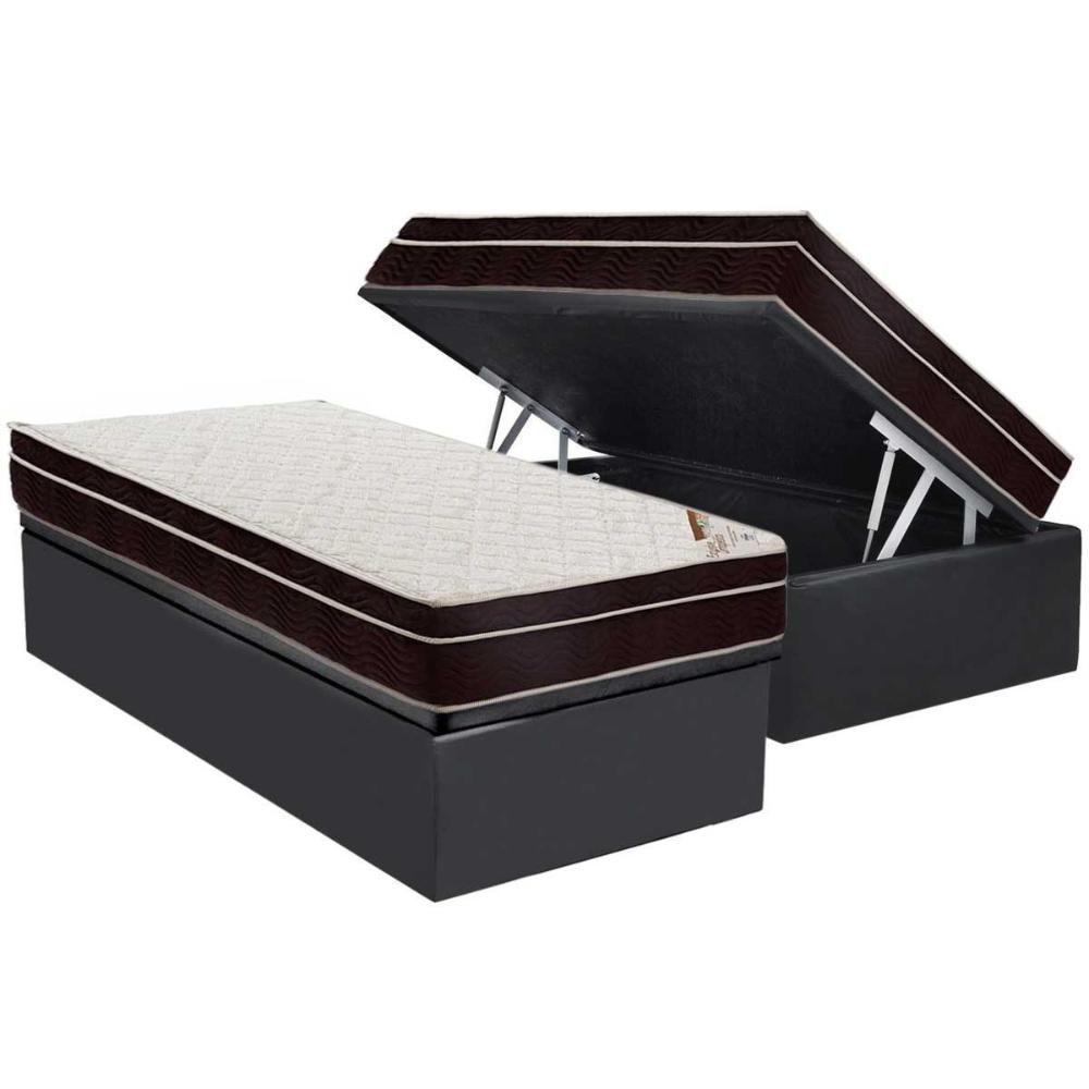 Miniatura Cama Box Baú Solteiro: Colchão Ortopédico Ortobom Exclusive + Base Crc Suede Gray (88x188)