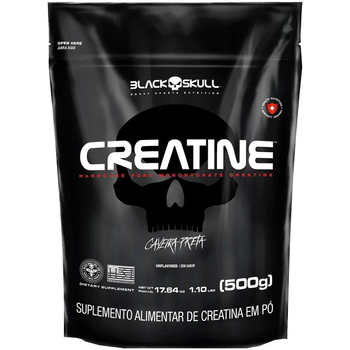 Miniatura Creatina Monohidratada 500G 100% Pura Black Skull Sem Sabor