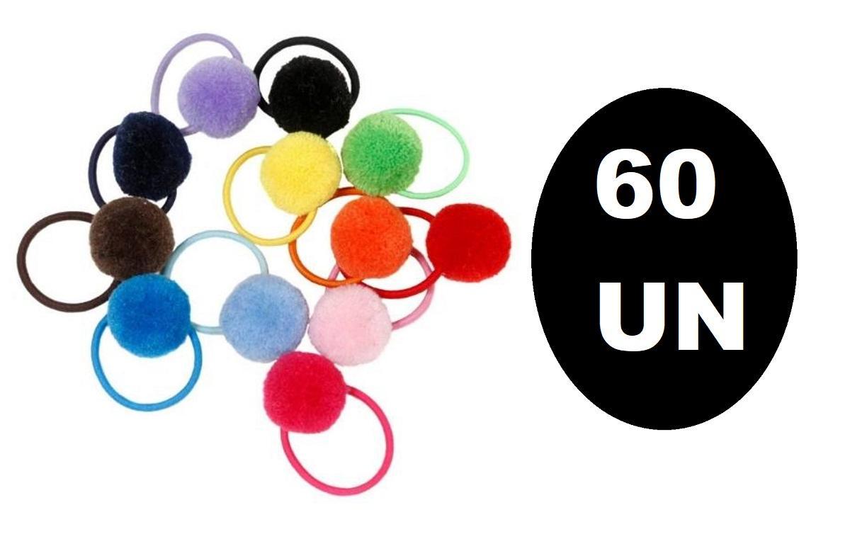 Miniatura Kit 60 Elásticos Xuxinha De Cabelo Com Pompom Colorido