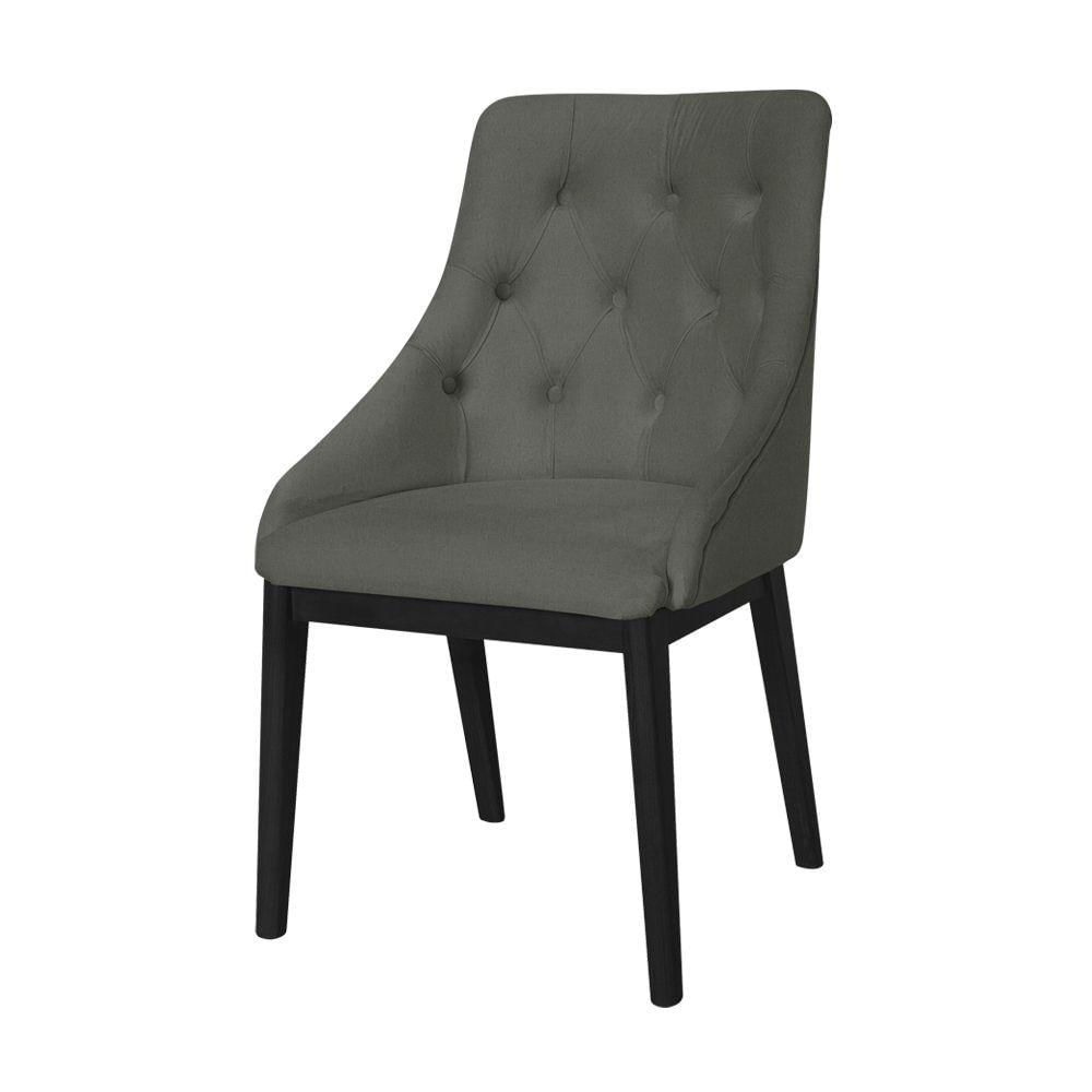 Miniatura Kit 4 Cadeiras De Jantar Elisa Nobre Estofada Capitonê Linho Chumbo Base Madeira Maciça Preto