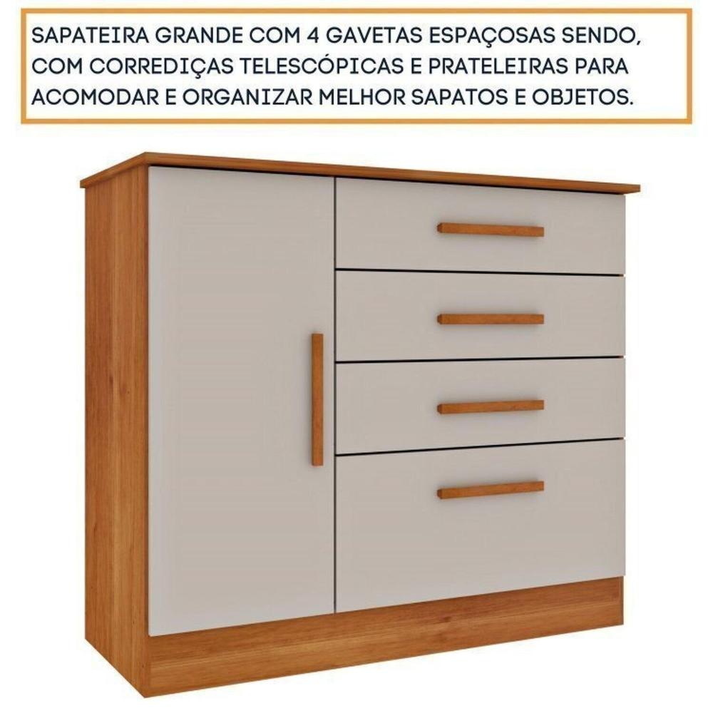 Quarto Casal Completo Guarda Roupa 6 portas Munique, Cama Casal Monaco e Cômoda Chicago Espresso Móveis Cinamomo/Off White