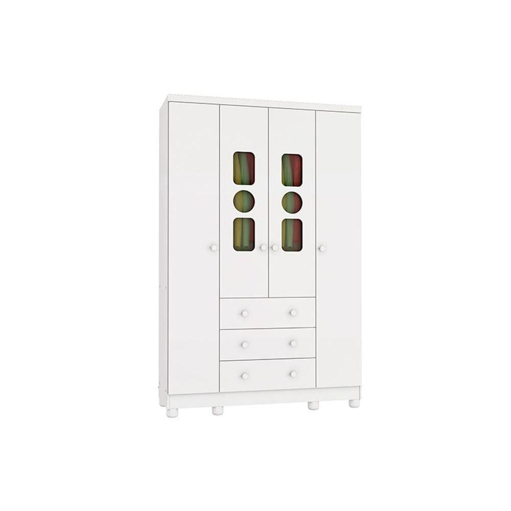 Miniatura Guarda Roupa Bebê Tedy C- 4 Portas E 3 Gavetas Branco - Peroba