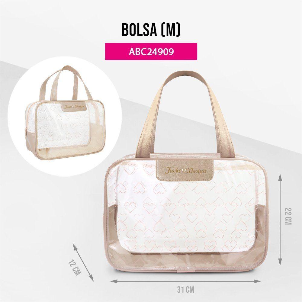 Miniatura Kit Bolsa E Nécessaire Transparente Love Dourado