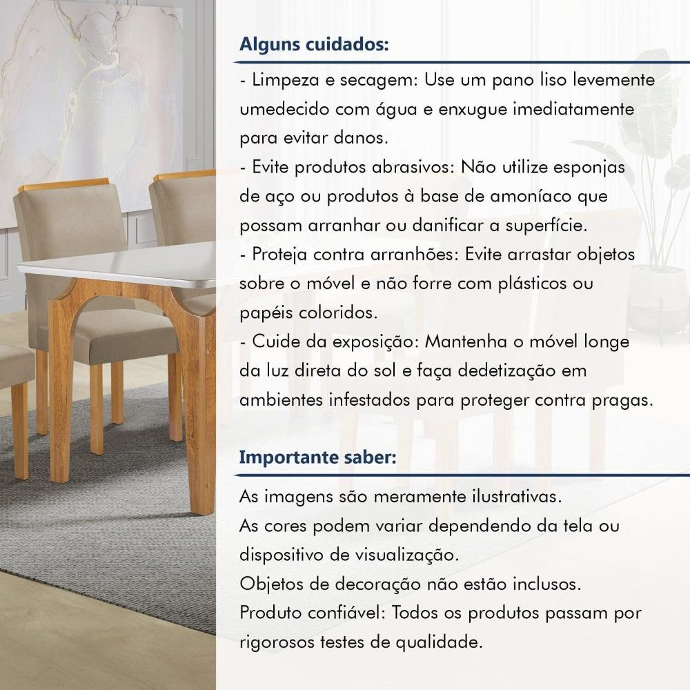 Conjunto Mesa Melina 170cmx90cm com 6 Cadeiras Luisa Tampo Smart Plus com Vidro Cinamomo/Off White/Bege Claro
