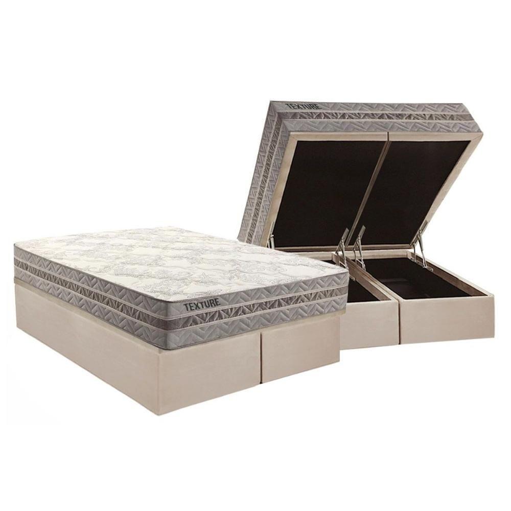 Miniatura Cama Box Baú King: Colchão Molas Paropas Masterpocket Ensacadas Texture + Base Clean(193X203)