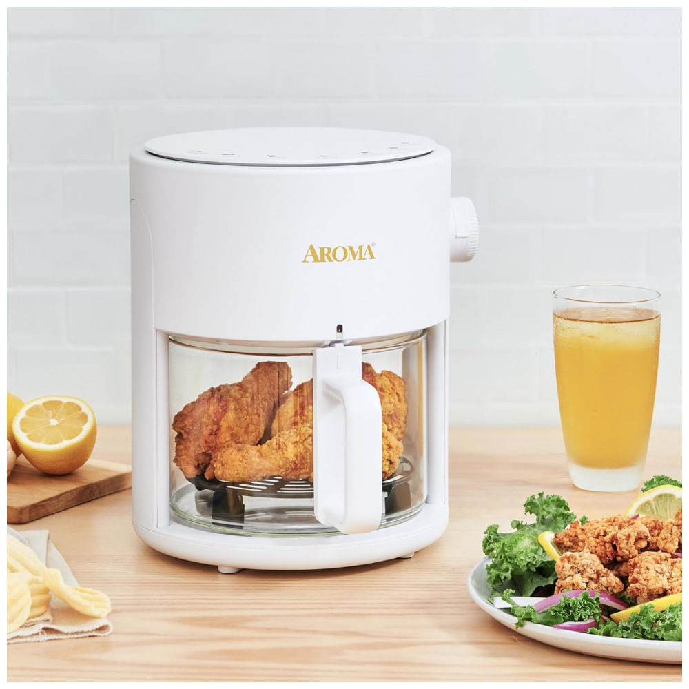 Fritadeira Elétrica Air Fryer com Cesto 3 Litros de Vidro com Tecnolodia 360 Crisp, 110V 900W, Aroma, Branca