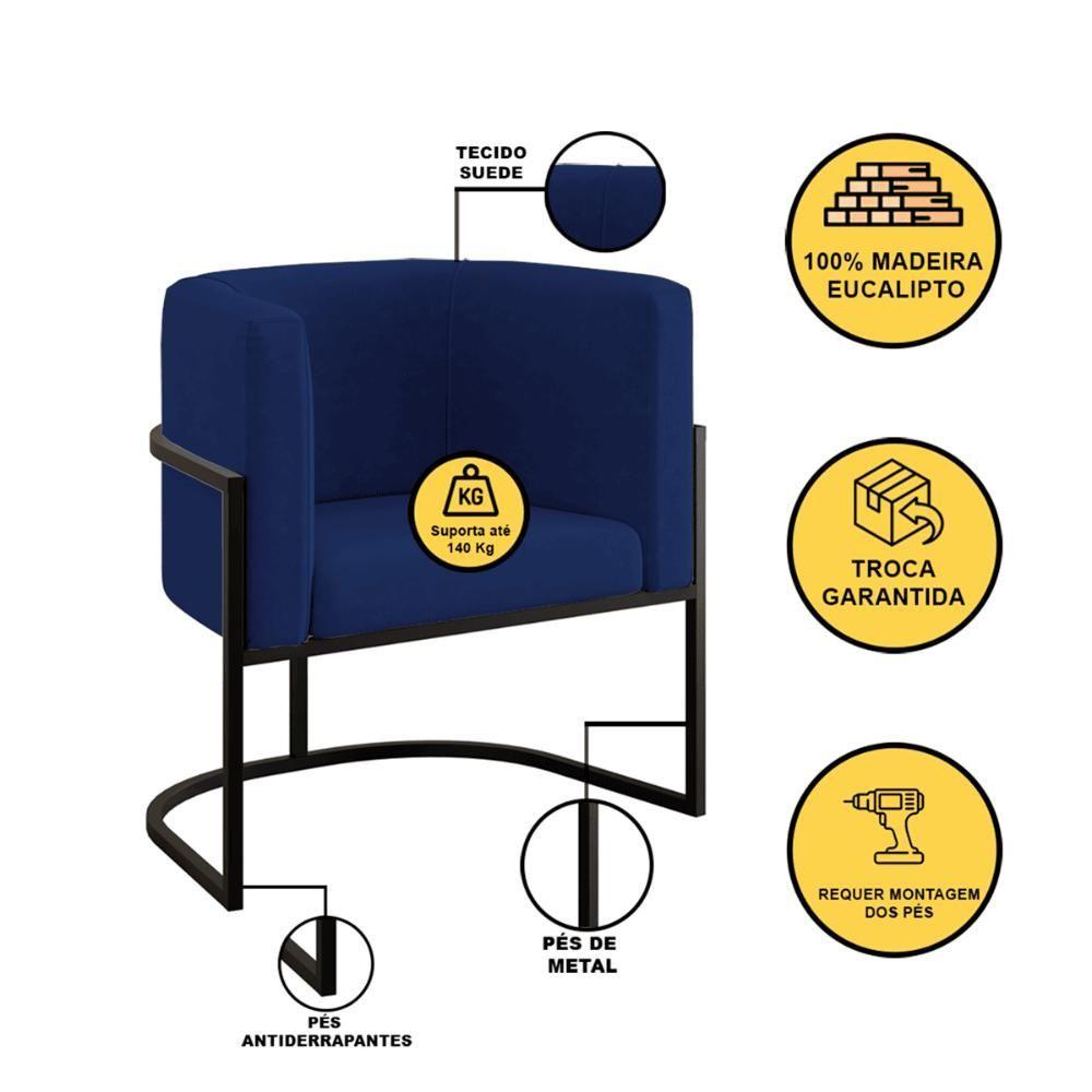 Miniatura Kit 04 Poltronas Lua Sala Decorativa Base De Ferro Black Azul Marinho