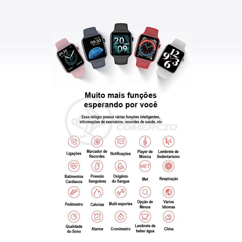 Relógio Smartwatch Hw22 Rosa Ligações Monitor Cardíaco