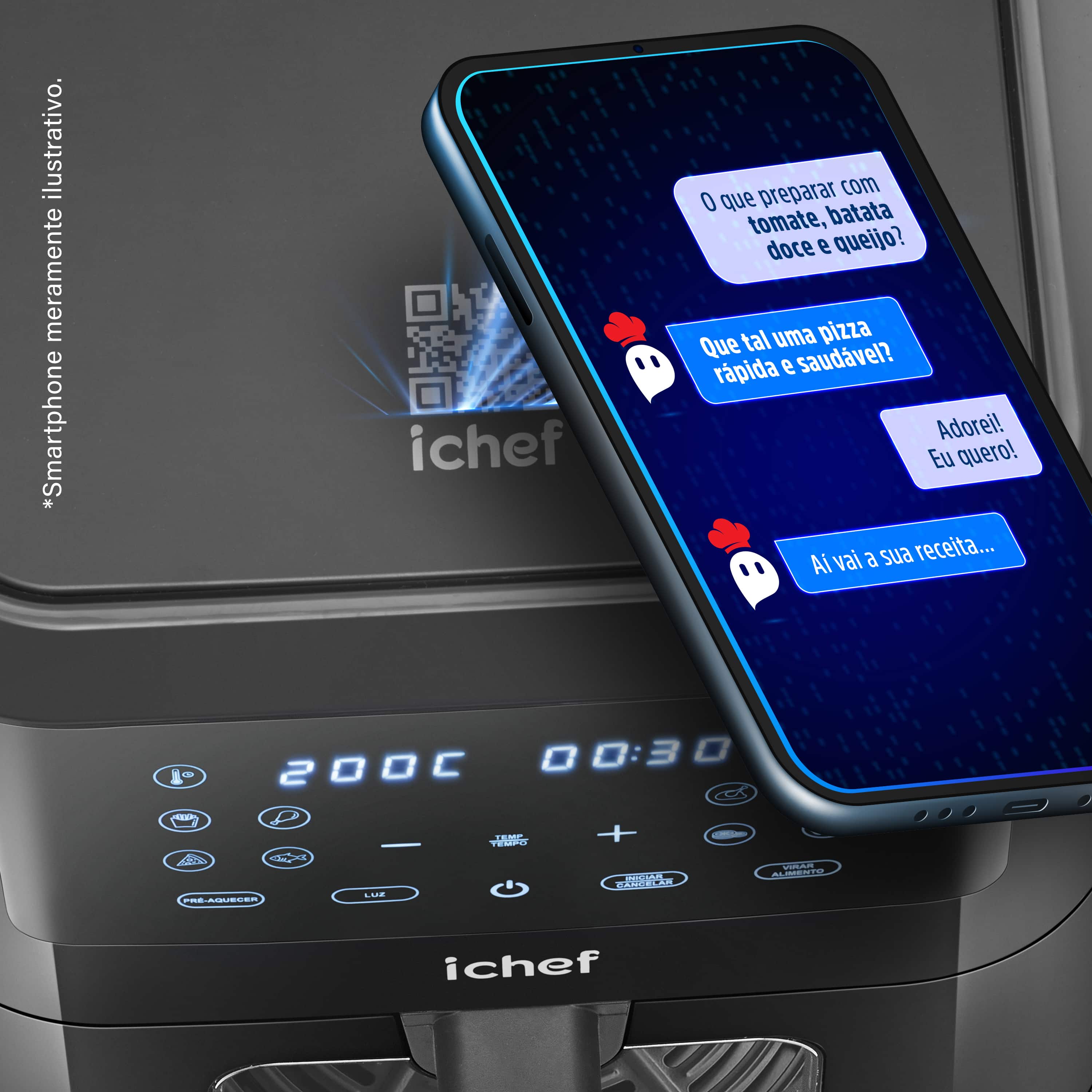 Miniatura Fritadeira Elétrica Airfryer Smart Vision 6L e Panela Home Vermelha Saute Grand 24cm | 127V