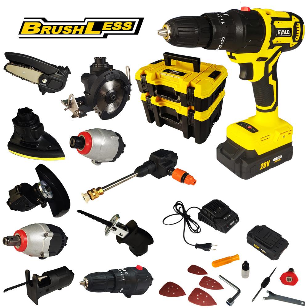 Kit Furadeira Bateria 20V Multifuncional 10 em 1 Brushless EVFM-10 EVALD Bivolt