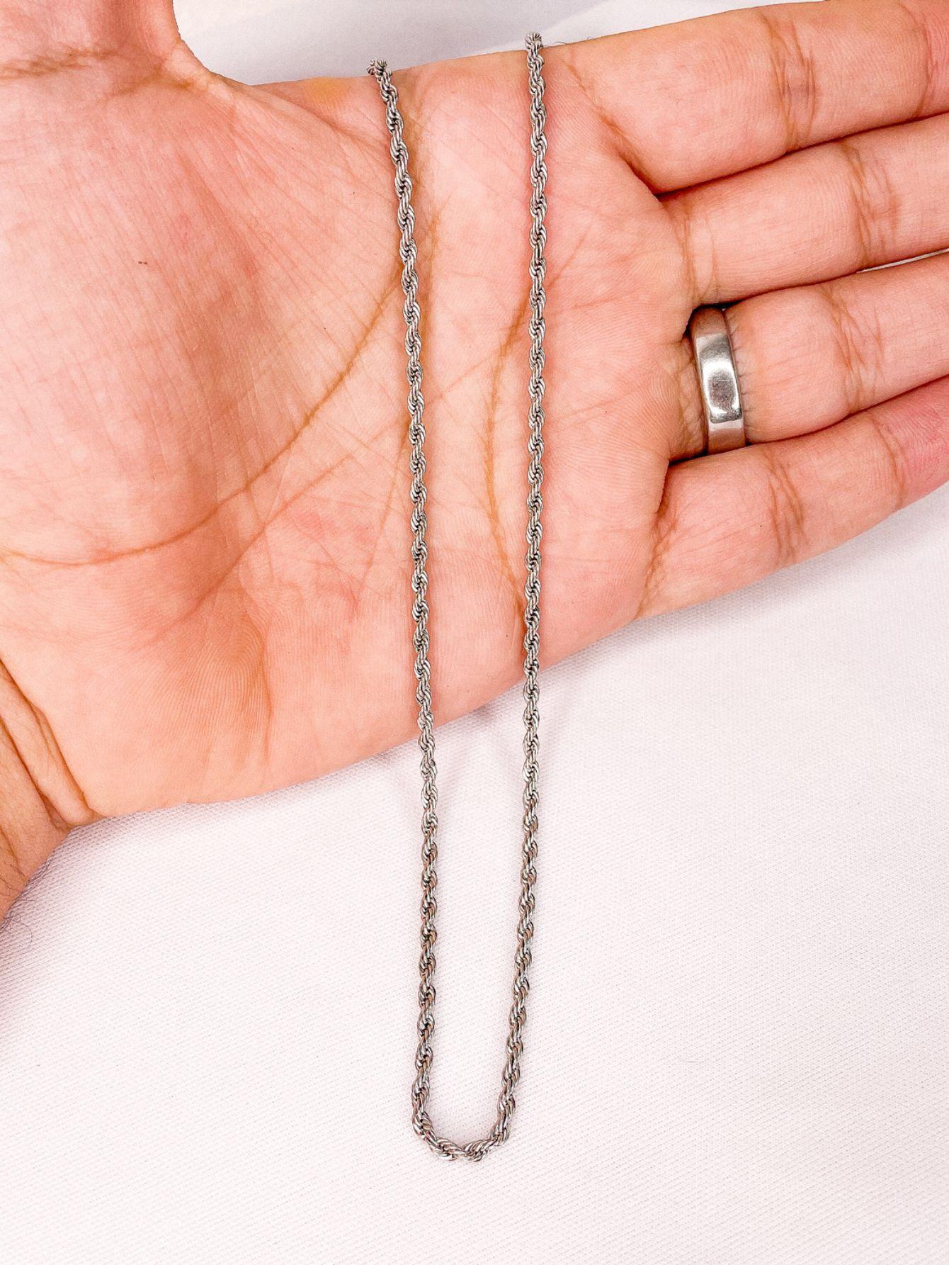 Corrente Cordão Masculino 70Cm Fininho 2Mm Elo Baiano Prata