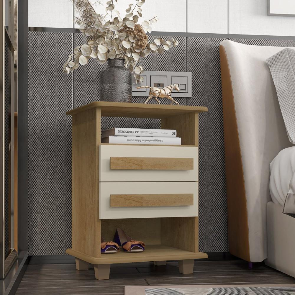 Miniatura Mesa de Cabeceira 2 Gavetas 2 Nichos Turim Cinamomo/Off White