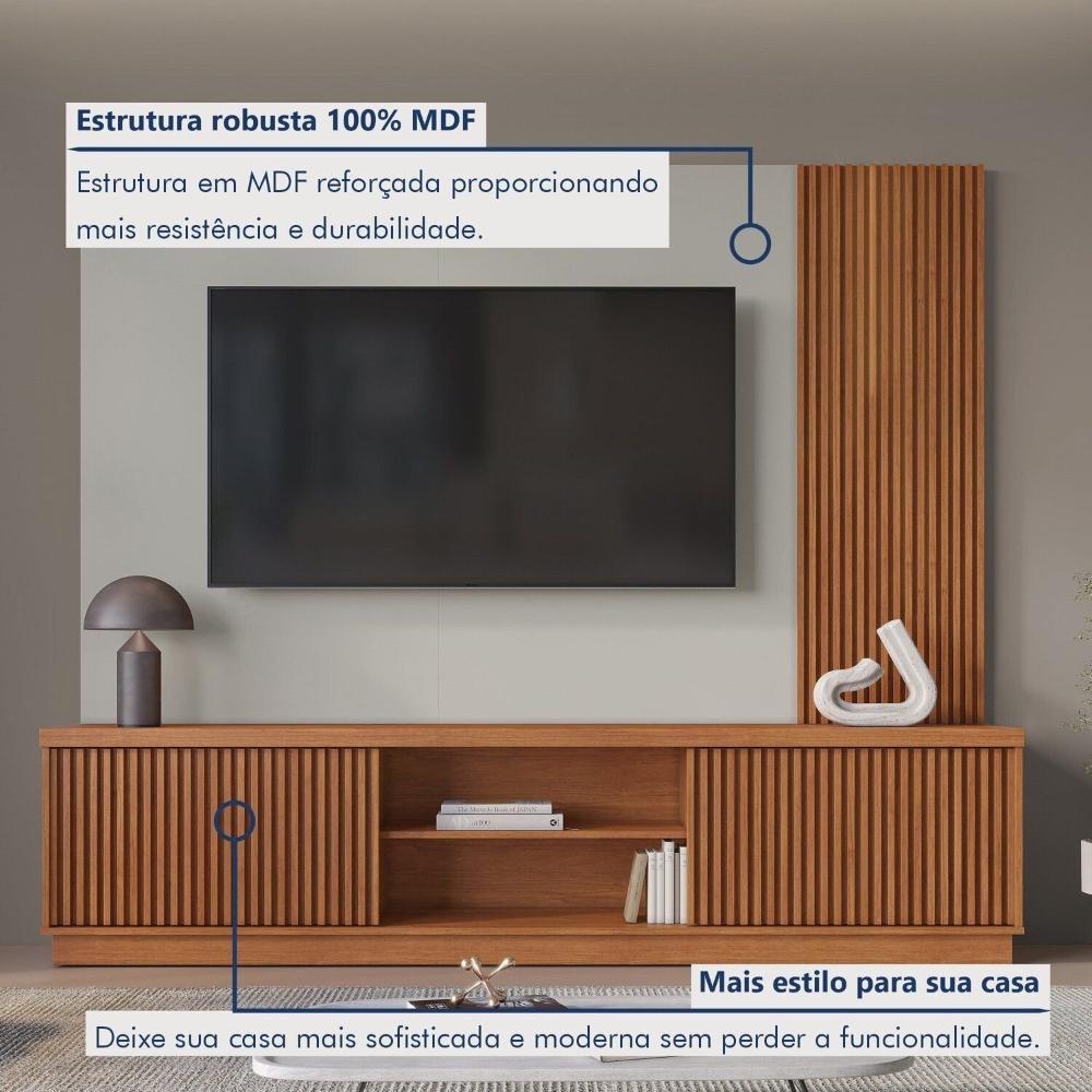 Estante Home para Tv de Ate 75 Polegadas 2 Portas 100% Mdf 220 Cm Valencia New Naturalle/Off White