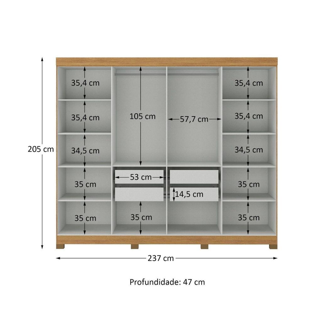 Miniatura Guarda Roupa Casal 8 Portas com Pés Paris Guarda-roupa Paris 8 Portas Mdp com Pés Cinanomo/Off White