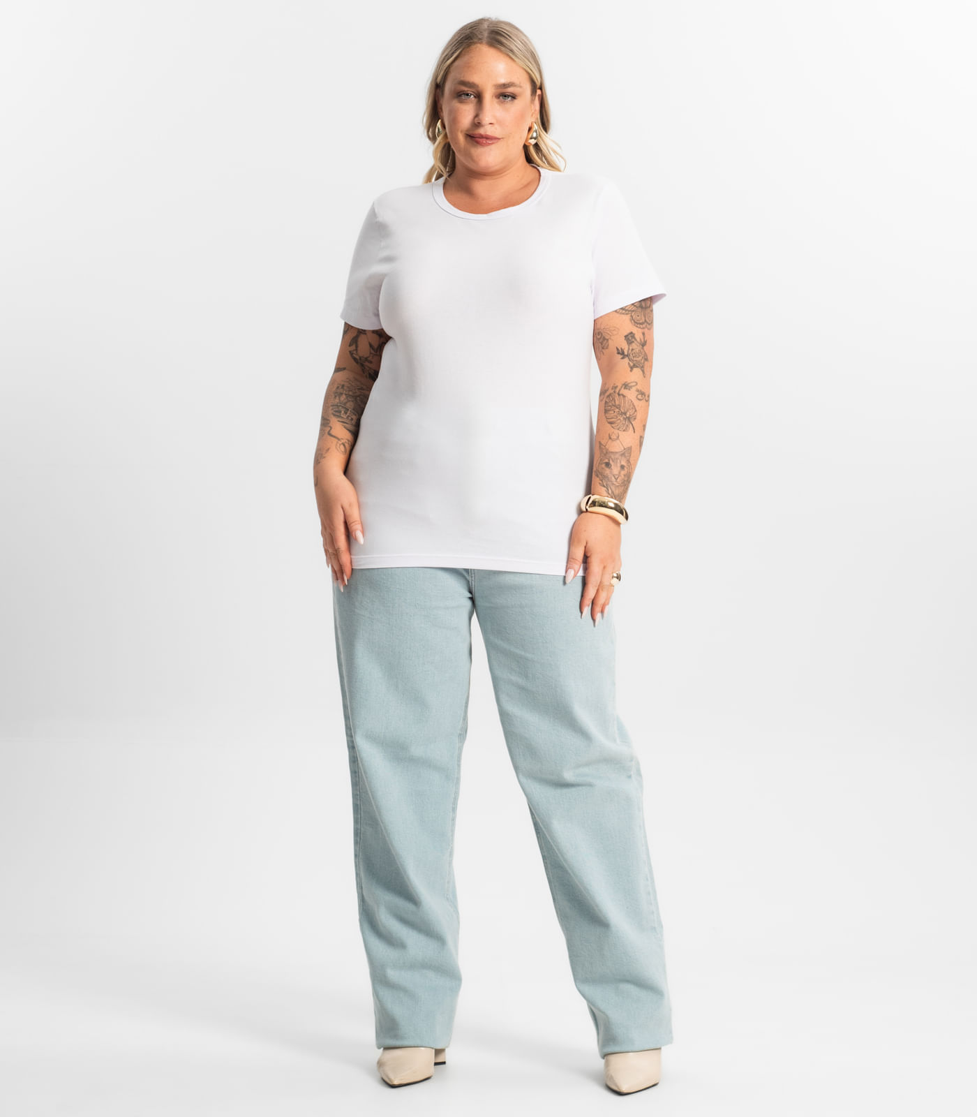 Miniatura Blusa Feminina Cotton Manga Curta KO Branco Plus G1