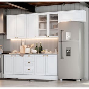 Miniatura Cozinha Completa Henn Americana com 10 Portas, 3 Gavetas e 280 cm de Largura - Branco/Calcare BP