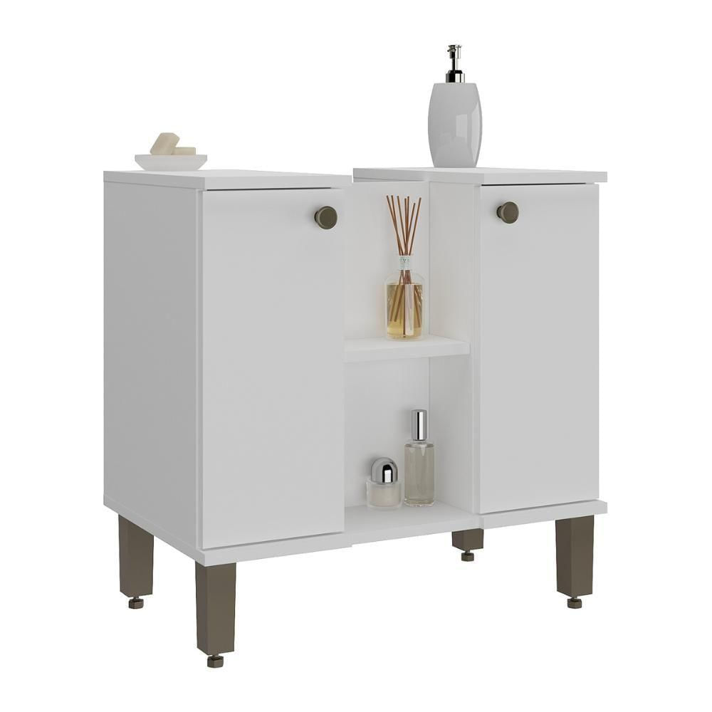 Miniatura Gabinete De Banheiro Para Pia De Sobrepor 2 Portas 60,4cm Multimóveis Cr10137 Branco