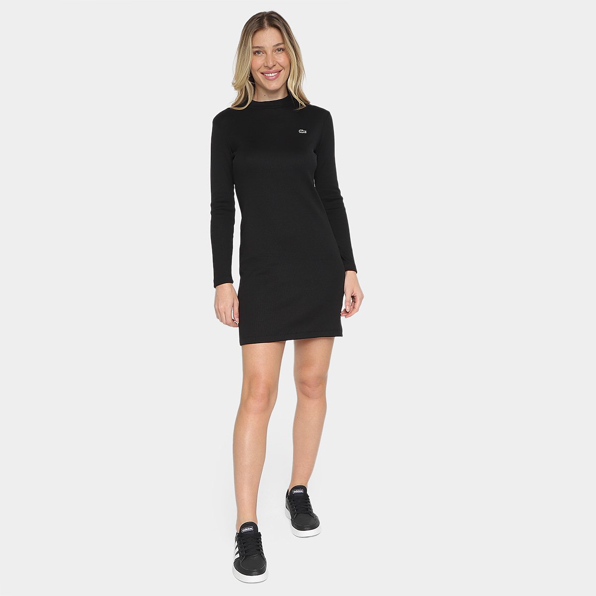 Miniatura Vestido Curto Lacoste Casual Manga Longa Feminino Preto - 36