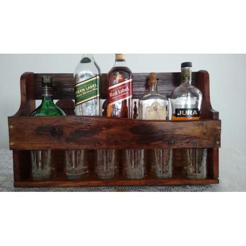 Miniatura Adega De Whisky De Madeira E Porta Copos