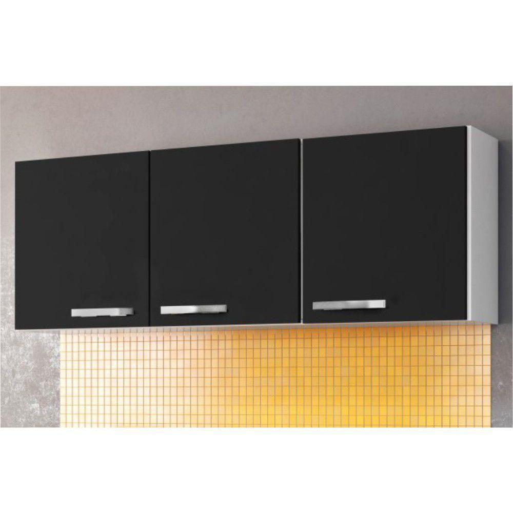 Miniatura Kit 2 Armários Aéreos De Cozinha Parma 3 Portas 150cm - Lumil Móveis Branco-preto