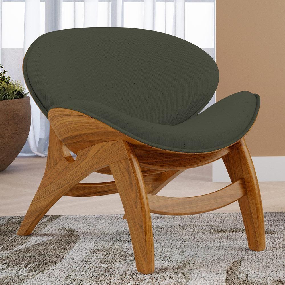 Poltrona Decorativa Orgânica Sala Living Kadosh L02 Linho Verde Musgo