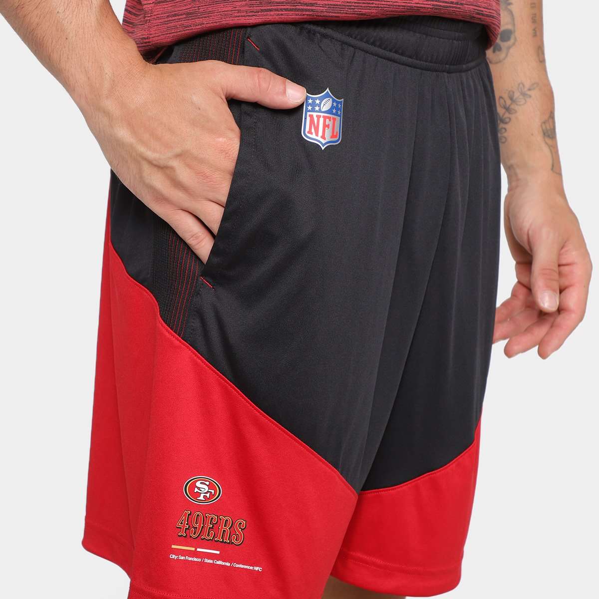 Miniatura Bermuda NFL San Francisco 49ers Nike Dri-Fit Knit Masculina Preto+Vermelho - EGG