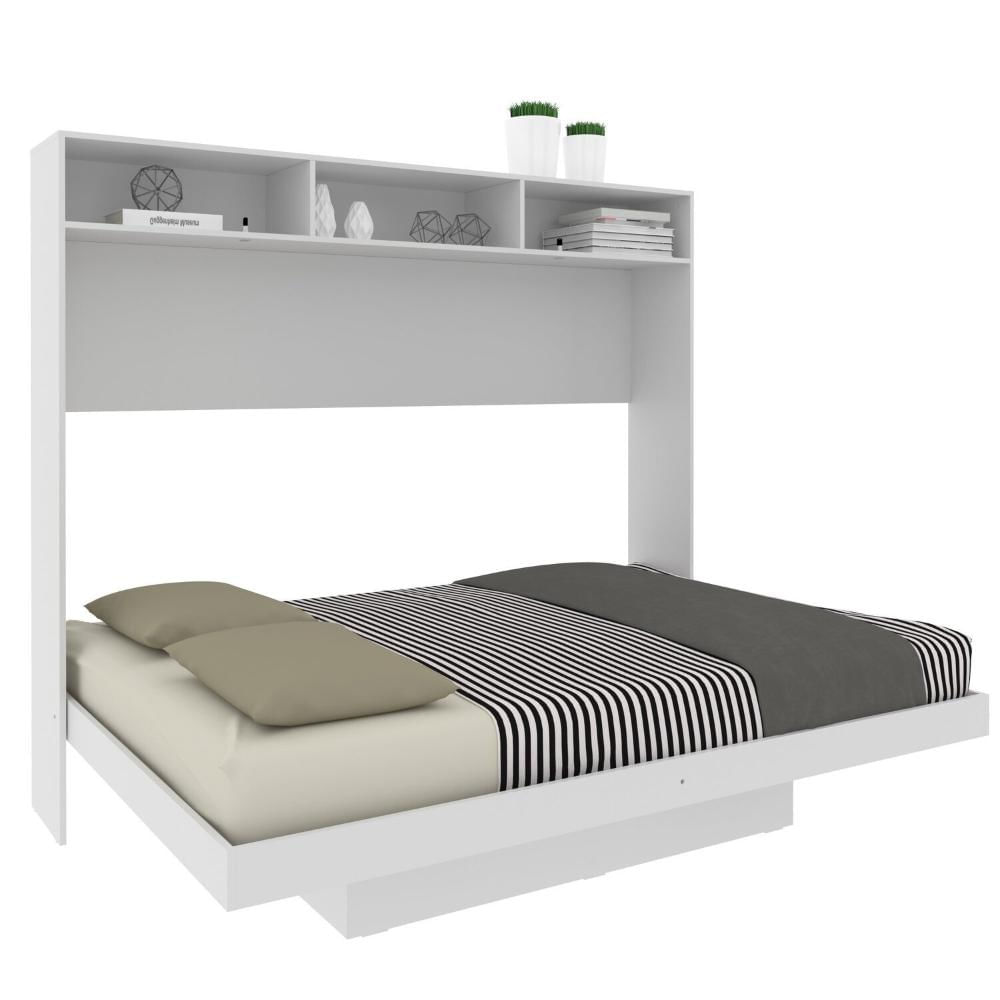 Cama Articulada Casal Horizontal com Nichos e Prateleiras Cm8043 Branco
