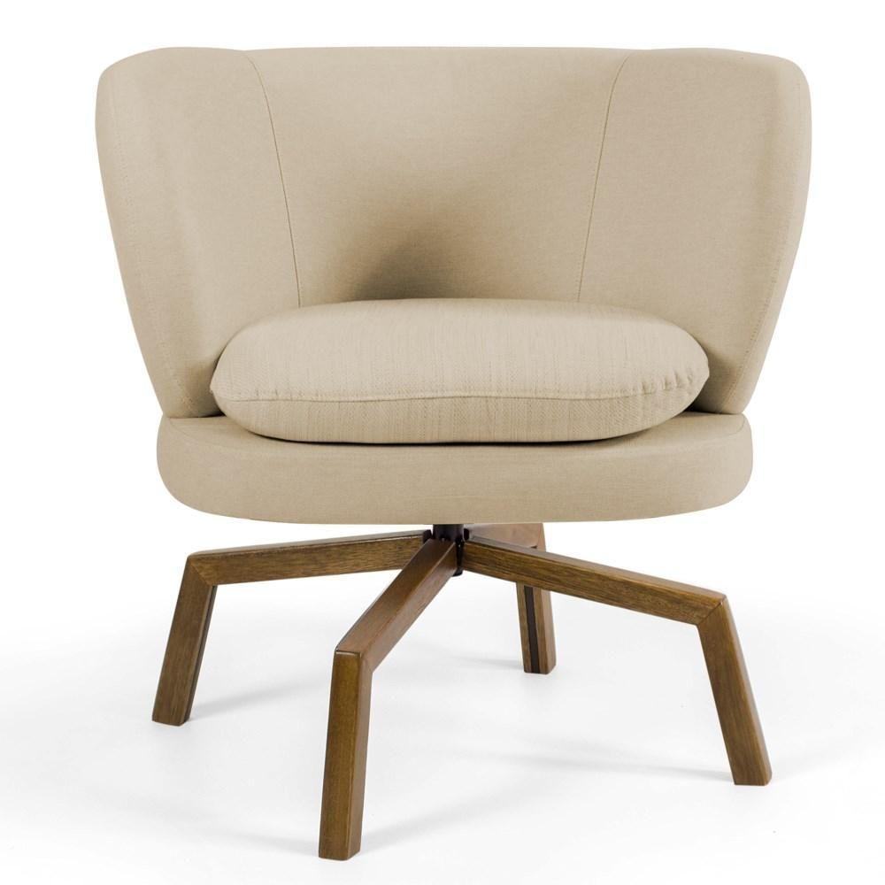 Miniatura Poltrona Decorativa Sala De Estar Melissa Base Ka Giratória Castanho C-129 Linho Bege Escuro - Domi