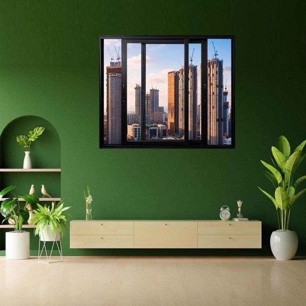 Miniatura Janela Vitro 2 Folhas Móveis de Correr Alumínio 120x120 cm Linha 25 Preto
