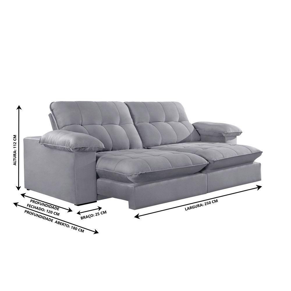 Miniatura Sofá Retrátil Juiz De Fora 2,50m 4 Lugares Molas Ensac. Txr Prata