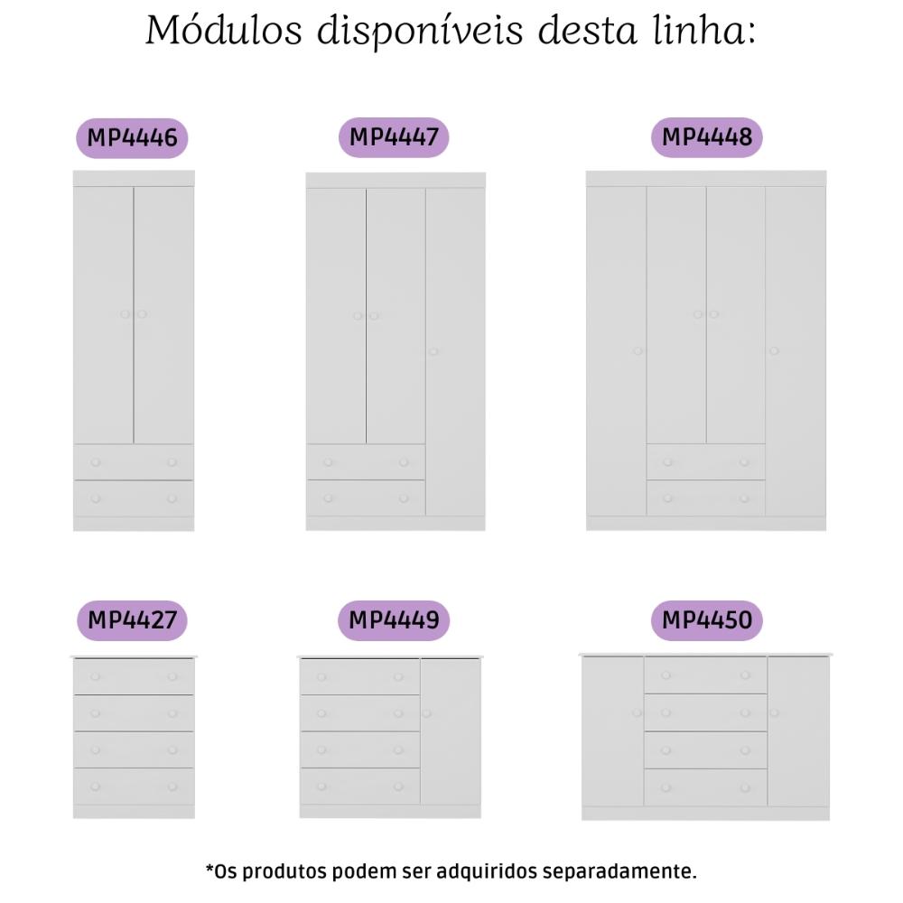 Berço Americano 3 em 1 com Cômoda 2 Portas 4 Gavetas Encanto Multimóveis MP4691 Branco