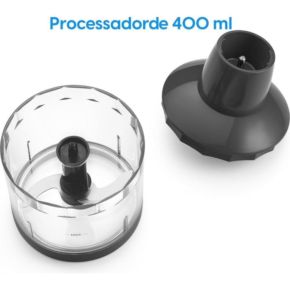 Miniatura Mixer De Alimentos Cinza Lunar Inox 600W 3 Em 1 Copo 700ml Elgin 220V