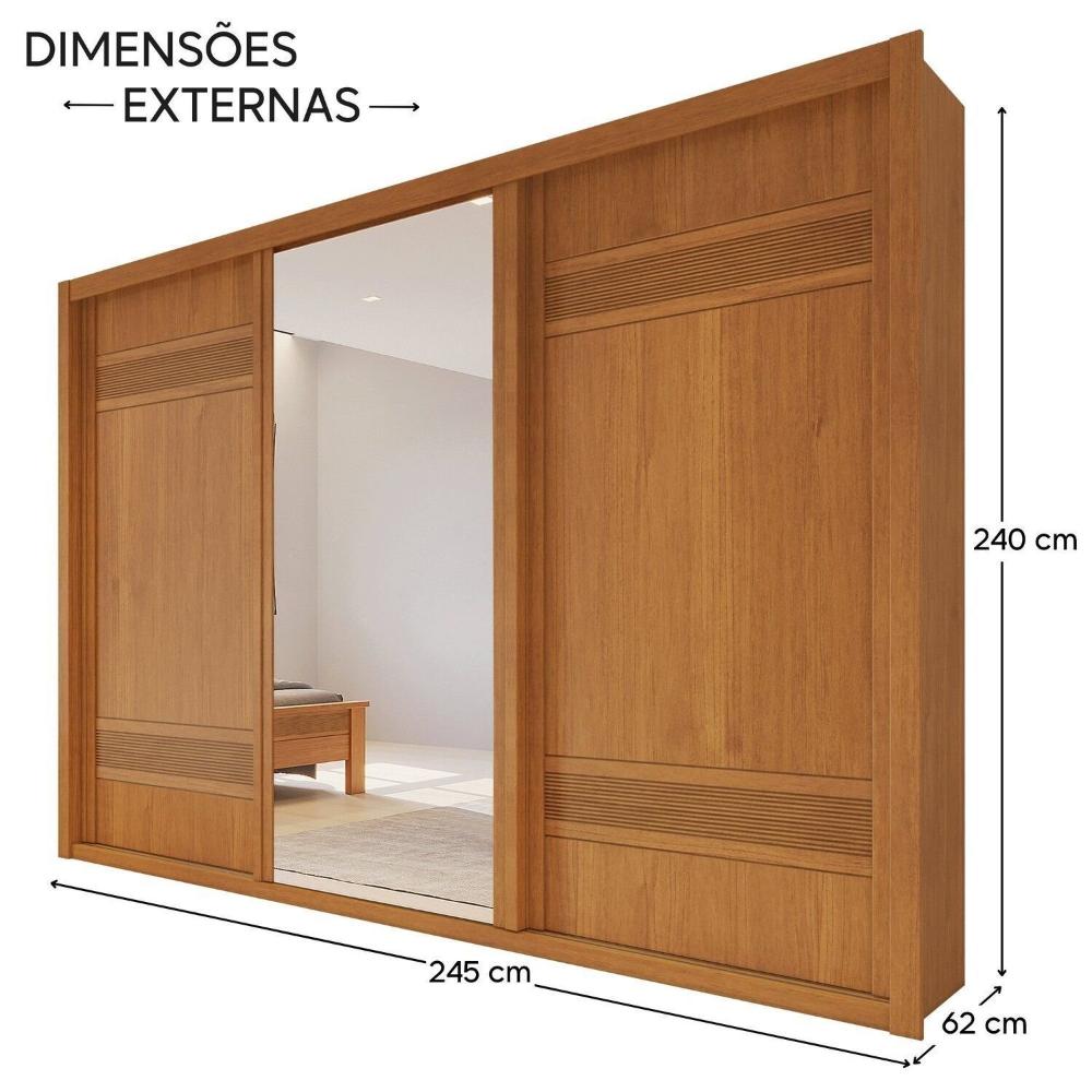 Miniatura Guarda Roupa Casal 3 Portas de Correr 6 Gavetas Palissy Frisado com Espelho 100% Mdf Rubi