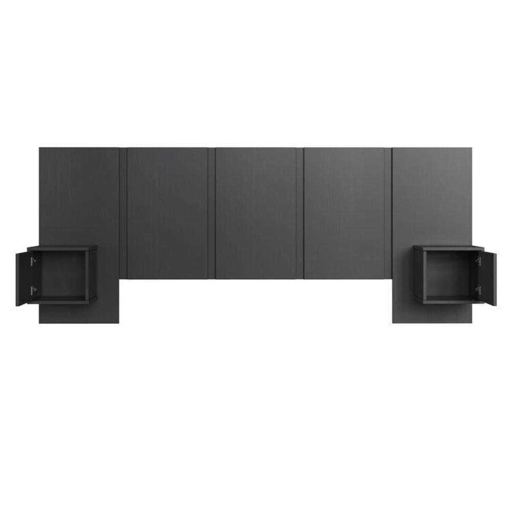 Cama Casal Queen Suspensa, Cabeceira e Mesas de Apoio 140/160 Zurique Grafite