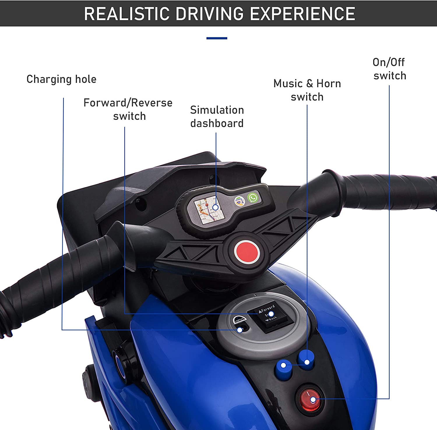Miniatura Aosom Moto Elétrica 1 Assento 12V com Luzes de LED Azul