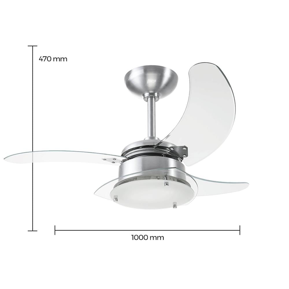 Miniatura Ventilador de Teto 220V Aluminio Escovado Pás Transparentes Chanceler Tron Alumínio Escovado