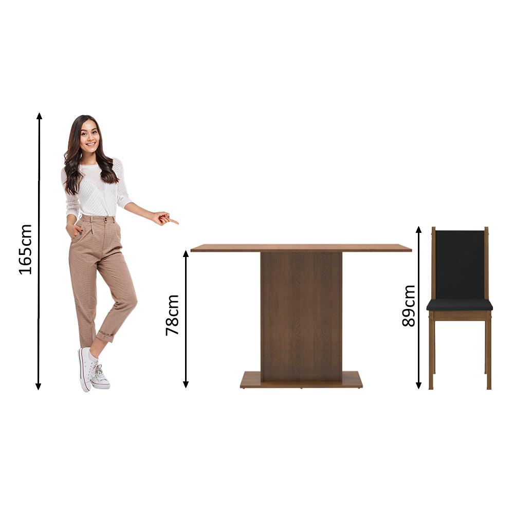 Miniatura Conjunto Sala de Jantar Madesa Talita Mesa Tampo de Madeira 4 Cadeiras - Rustic/Preto/SintPreto Rustic/Preto/Sintético Preto