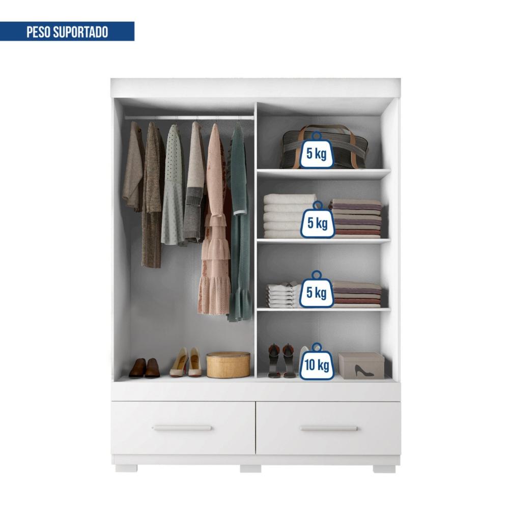 Guarda-roupa Solteiro com Espelho 2 Portas de Correr 2 Gavetas Sereno Branco
