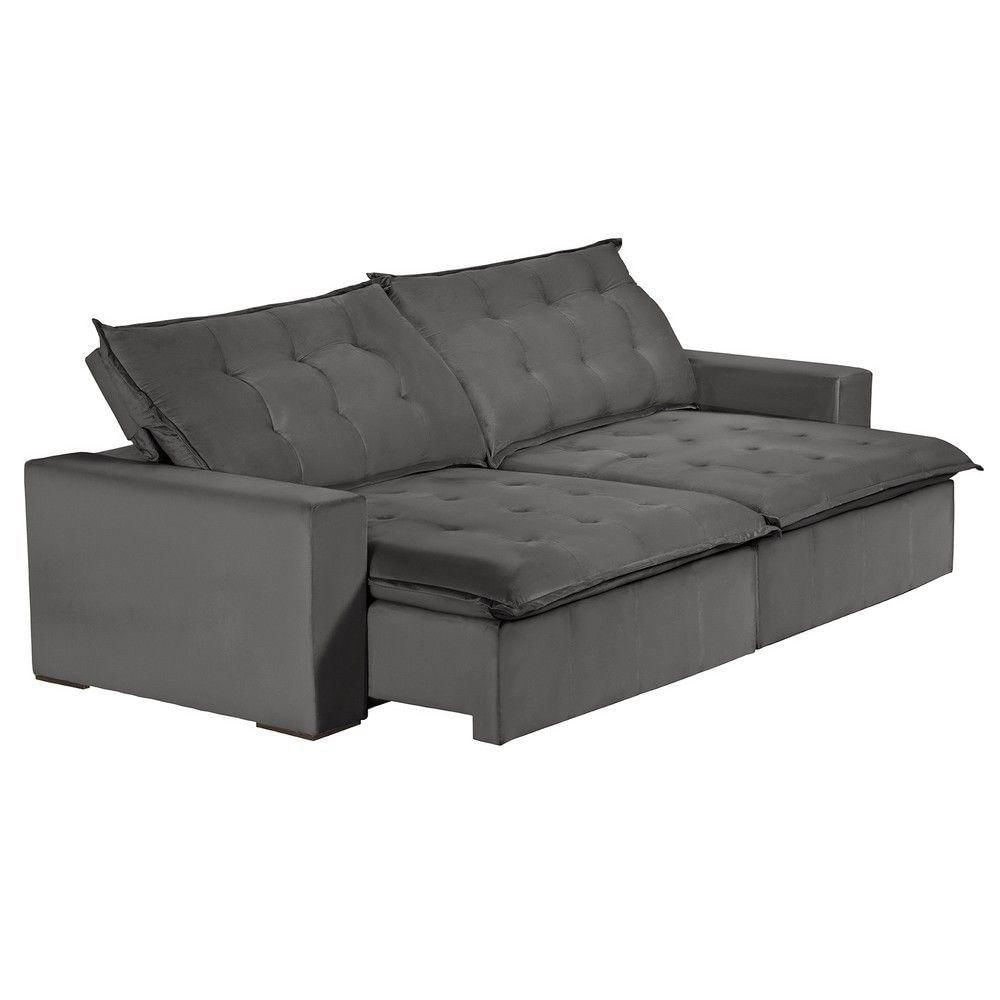 Sofá 6 Lugares 2,90Mt Com Molas Retrátil E Reclinável Cinza