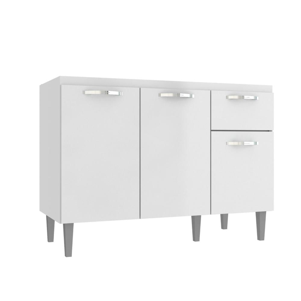 Miniatura Balcão de Cozinha 120cm 3 Portas 1 Gaveta sem Tampo Light IRM Móveis Branco